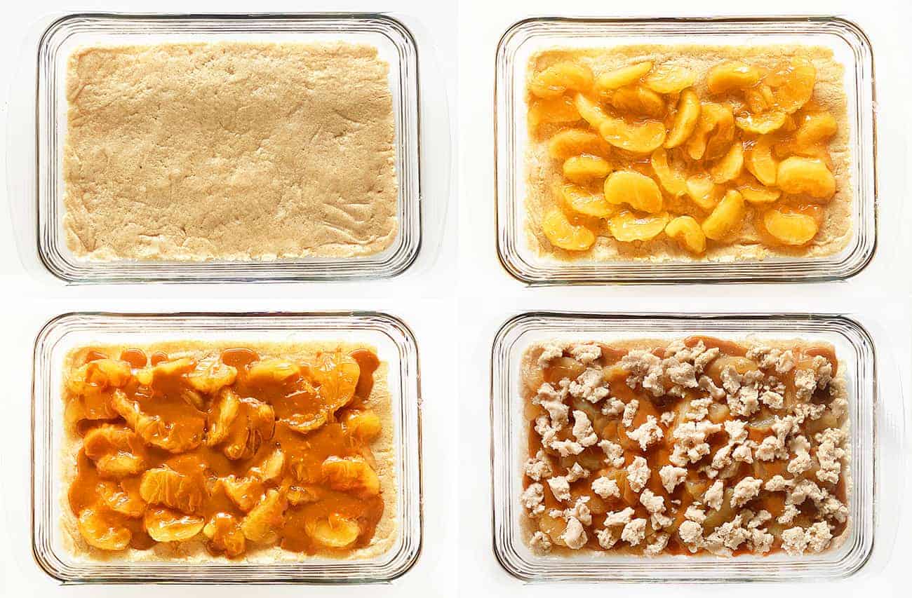 Satisfy everyone's sweet tooth with this Caramel Apple Dump cake--easy to make and to eat, for sure! caramelappledumpcake, caramelapple, desserts, iambaker, dumpcake, baking, thanksgivingdesserts, falldesserts Process shot of ingredients going into Caramel Apple Dump Cake