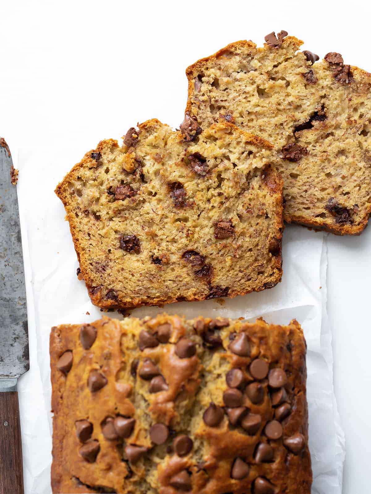 Chocolate Chip Banana Bread is a moist, delicious treat that is perfect for breakfast, brunch, or a snack. It is made with bananas and chocolate chips and is sure to please everyone. I make mine mile-high and just love how it rises in the pan!