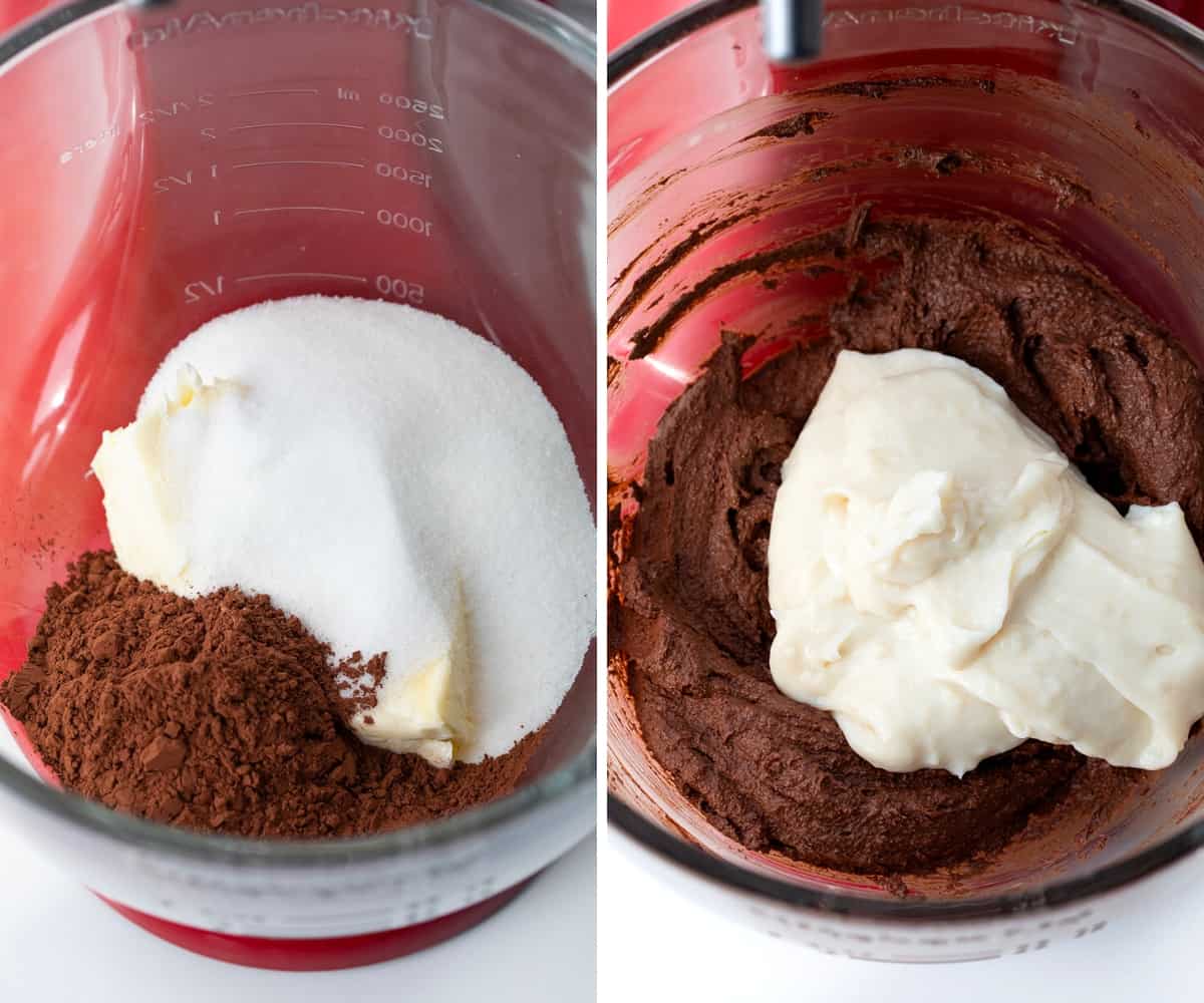 Chocolate Ermine Frosting is a silky smooth chocolate frosting made by cooking a milk and flour mixture and mixing it with butter, sugar, and cocoa powder. It is based on Ermine Frosting, or $300 Dollar Frosting, but with added cocoa powder for the chocolate flavor. Don't worry, this frosting will not cost you $300, but it is a delicious and versatile frosting for cakes and cupcakes, as a filling, and even as a dip! Steps for making Chocolate Ermine Frosting in Stand Mixer.