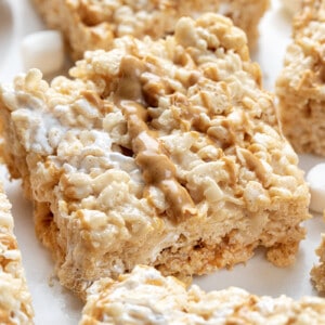 Close up of a Fluffernutter Rice Krispie Bar.