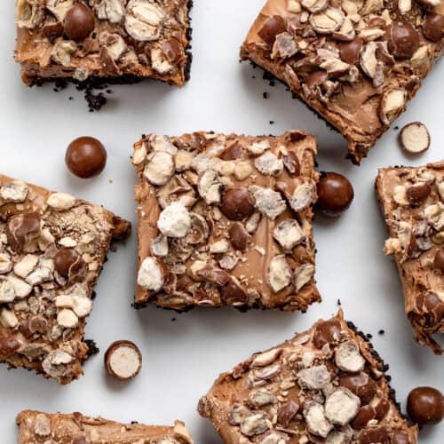 Chocolate Malt Shoppe Bars on a White Counter from Overhead.
