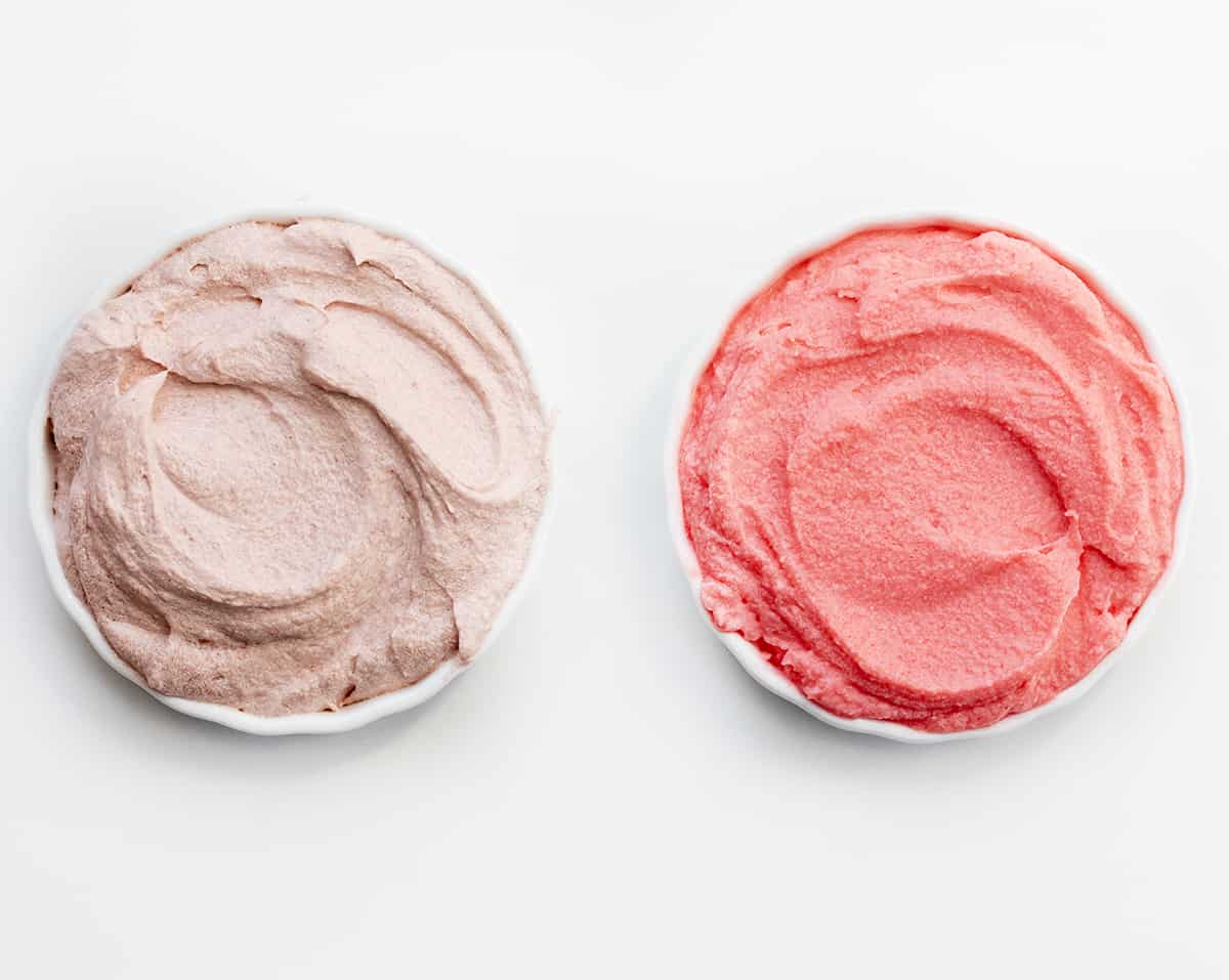 Strawberry Ermine Frosting (or a version of $300 frosting) is a luscious frosting made with a cooked flour and milk mixture added to butter, sugar, and freeze-dried strawberry powder. Also known as milk frosting, flour buttercream, or flour frosting, it has a silky smooth texture with the taste of real strawberries in every bite. Strawberry Ermine Frosting Made with Dried Strawberries and One Made with Jello.