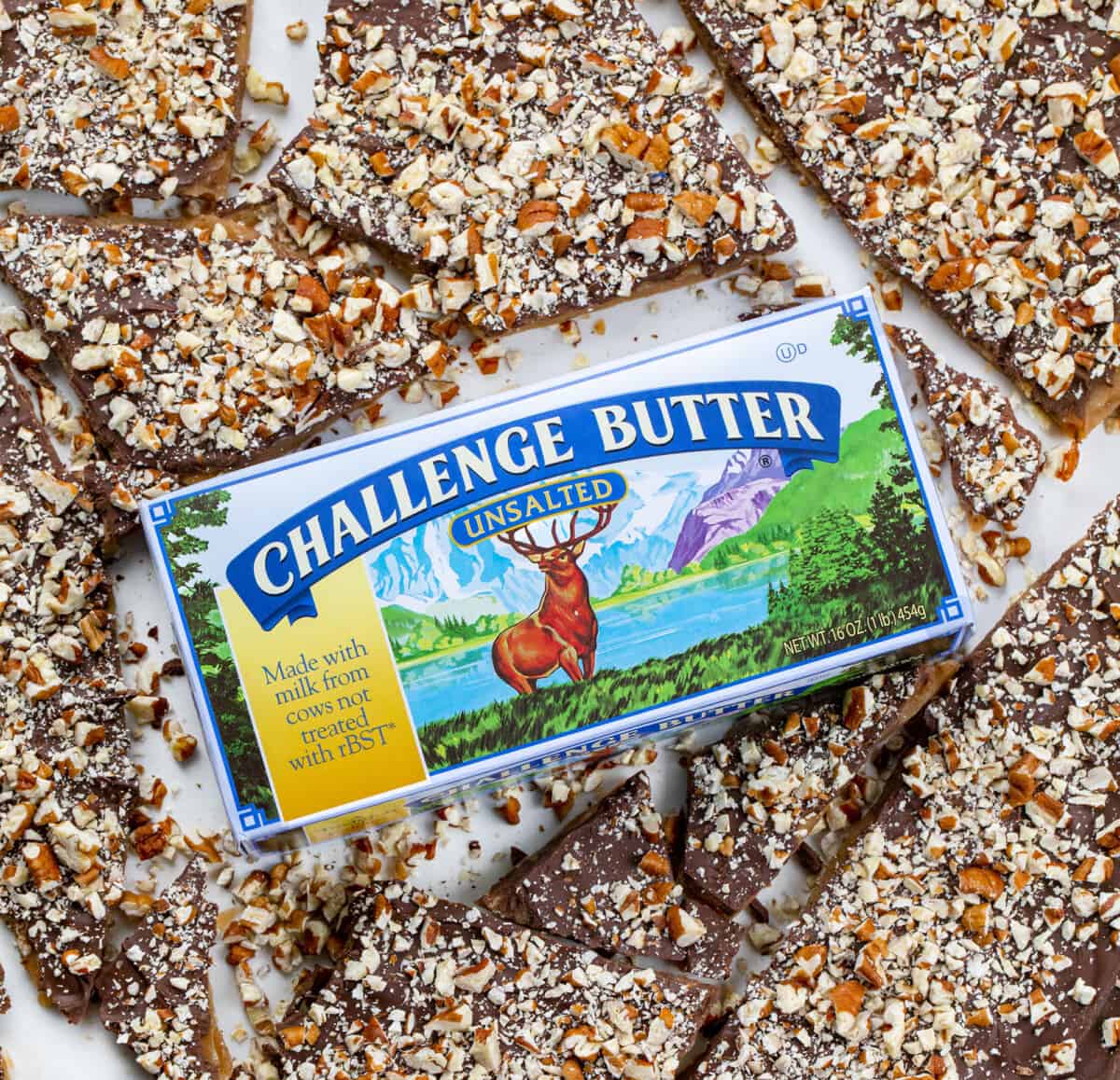 Learn how to make the BEST English Toffee that looks and tastes amazing! Rich buttery toffee covered with milk chocolate and chopped pecans. Just 4 ingredients! English toffee is the perfect holiday candy treat for parties and Christmas gifts. Butter in the middle of broken up chocolate covered toffee.
